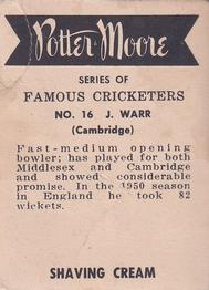 1951 Potter & Moore English Famous Cricketers #16 John Warr Back