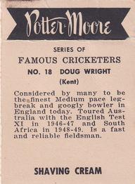 1951 Potter & Moore English Famous Cricketers #18 Douglas Wright Back