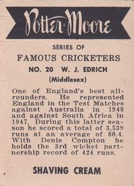 1951 Potter & Moore English Famous Cricketers #20 Bill Edrich Back