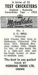 1953 Morning Foods Test Cricketers #3 Jack Hill Back