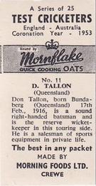 1953 Morning Foods Test Cricketers #11 Don Tallon Back