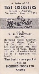 1953 Morning Foods Test Cricketers #12 Ray Lindwall Back