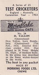 1953 Morning Foods Test Cricketers #24 Don Tallon Back