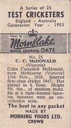 1953 Morning Foods Test Cricketers #25 Colin McDonald Back