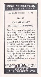 1956 Kane Products Cricketers Series 1 #13 Tom Graveney Back
