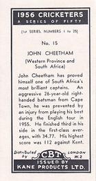 1956 Kane Products Cricketers Series 1 #15 John Cheetham Back