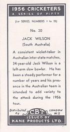 1956 Kane Products Cricketers Series 1 #20 Jack Wilson Back