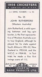1956 Kane Products Cricketers Series 1 #25 John Rutherford Back