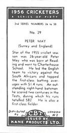 1956 Kane Products Cricketers Series 2 #29 Peter May Back
