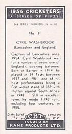 1956 Kane Products Cricketers Series 2 #31 Cyril Washbrook Back
