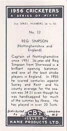 1956 Kane Products Cricketers Series 2 #32 Reg Simpson Back