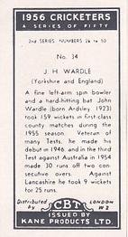 1956 Kane Products Cricketers Series 2 #34 John Wardle Back