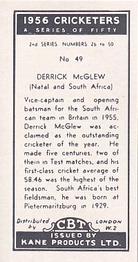1956 Kane Products Cricketers Series 2 #49 Derrick McGlew Back