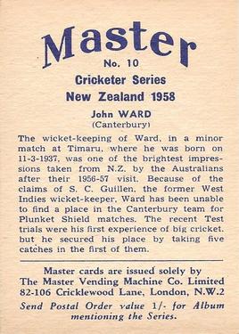 1958 Master Vending Cricketer Series New Zealand #10 John Ward Back