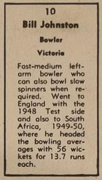 1951 Coles Australian & English Cricketers #10 Bill Johnston Back