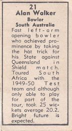 1951 Coles Australian & English Cricketers #21 Alan Walker Back
