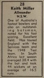 1951 Coles Australian & English Cricketers #28 Keith Miller Back