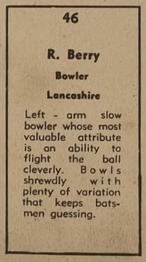 1951 Coles Australian & English Cricketers #46 Robert Berry Back