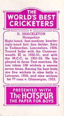 1956 D.C.Thomson The World's Best Cricketers (Hotspur) #6 Derek Shackleton Back