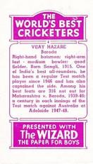 1956 D.C.Thomson The World's Best Cricketers (Wizard) #4 Vijay Hazare Back