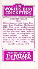 1956 D.C.Thomson The World's Best Cricketers (Wizard) #11 Godfrey Evans Back
