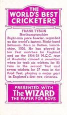 1956 D.C.Thomson The World's Best Cricketers (Wizard) #17 Frank Tyson Back