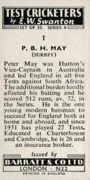 1956 Barratt & Co Test Cricketers Series A #1 Peter May Back
