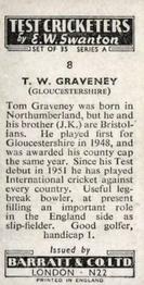 1956 Barratt & Co Test Cricketers Series A #8 Tom Graveney Back
