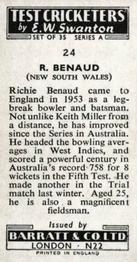1956 Barratt & Co Test Cricketers Series A #24 Richie Benaud Back