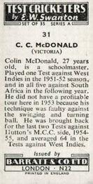 1956 Barratt & Co Test Cricketers Series A #31 Colin McDonald Back