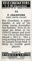 1956 Barratt & Co Test Cricketers Series A #34 Pat Crawford Back