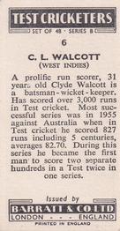 1956 Barratt & Co Test Cricketers Series B #6 Clyde Walcott Back