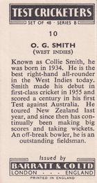 1956 Barratt & Co Test Cricketers Series B #10 Collie Smith Back