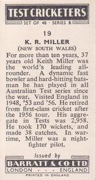 1956 Barratt & Co Test Cricketers Series B #19 Keith Miller Back