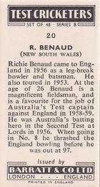 1956 Barratt & Co Test Cricketers Series B #20 Richie Benaud Back