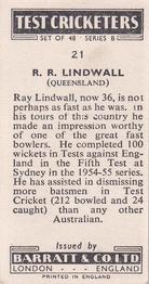 1956 Barratt & Co Test Cricketers Series B #21 Ray Lindwall Back