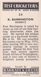 1956 Barratt & Co Test Cricketers Series B #24 Ken Barrington Back