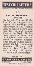 1956 Barratt & Co Test Cricketers Series B #26 David Sheppard Back