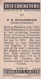1956 Barratt & Co Test Cricketers Series B #31 Peter Richardson Back