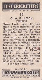 1956 Barratt & Co Test Cricketers Series B #35 Tony Lock Back