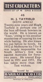 1956 Barratt & Co Test Cricketers Series B #46 Hugh Tayfield Back
