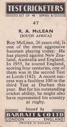 1956 Barratt & Co Test Cricketers Series B #47 Roy McLean Back