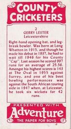1957 D.C.Thomson County Cricketers (Adventure) #2 Gerry Lester Back