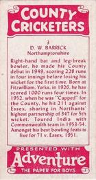 1957 D.C.Thomson County Cricketers (Adventure) #3 Des Barrick Back