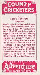 1957 D.C.Thomson County Cricketers (Adventure) #12 Henry Horton Back