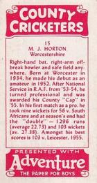 1957 D.C.Thomson County Cricketers (Adventure) #15 Martin Horton Back