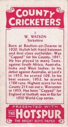 1957 D.C.Thomson County Cricketers (Hotspur) #1 Willie Watson Back