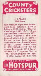 1957 D.C.Thomson County Cricketers (Hotspur) #4 John Warr Back