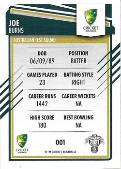 2021-22 TLA Traders Cricket Australia #001 Joe Burns Back