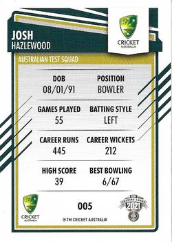2021-22 TLA Traders Cricket Australia #005 Josh Hazlewood Back
